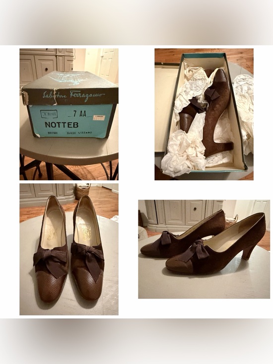 Salvatore Ferragamo Shoes - Vintage Salvatore Ferragamo Brown Suede & Leather Bow Pumps